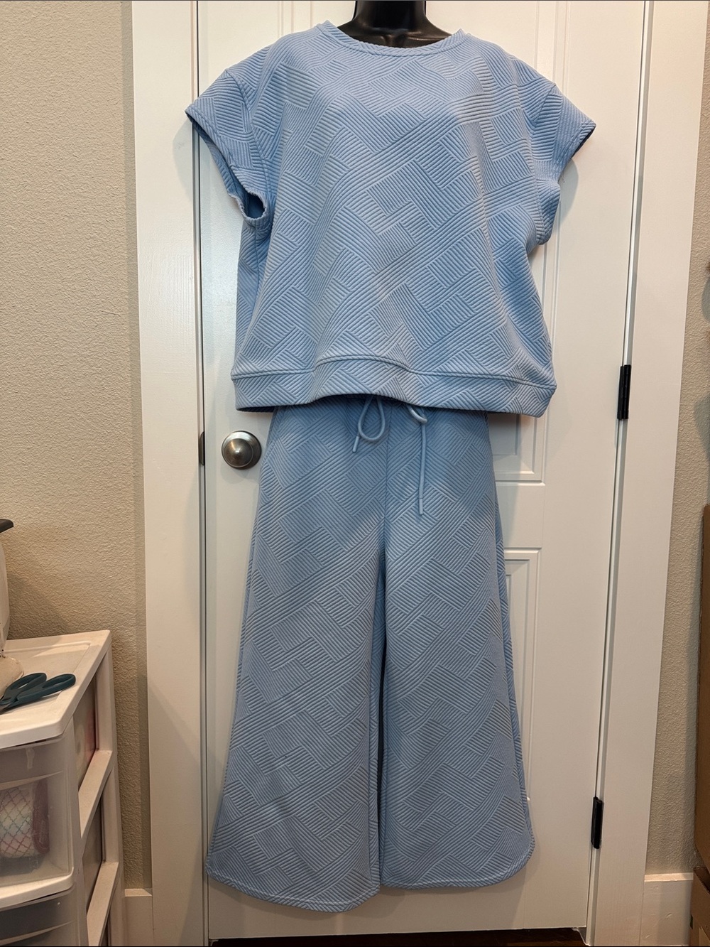 Light Blue Wide-Leg Knit Pull-On Pants Set